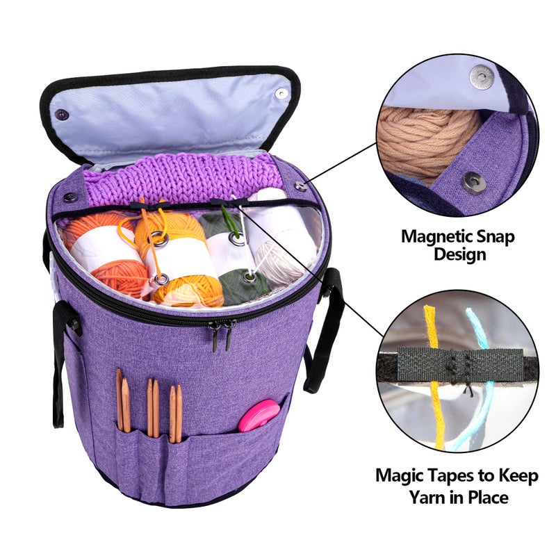 Teamoy Crochet Bags for Women, Yarn Storage Organizer, Knitting Project Bag for Knitting Needles and Hooks, Purple - Image 2